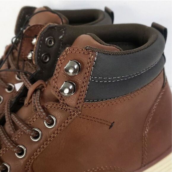 Goodfellow Maxwell Men's Brown High Top Polished Lace-Up Faux Leather Boots NEW! - Picture 2 of 8